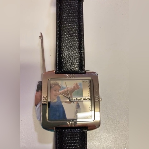 CUSTOMIZABLE PHOTO WATCH, ADD YOUR OWN PHOTO BLACK TEXTURED BAND NWOT NEVER WORN - Picture 11 of 11